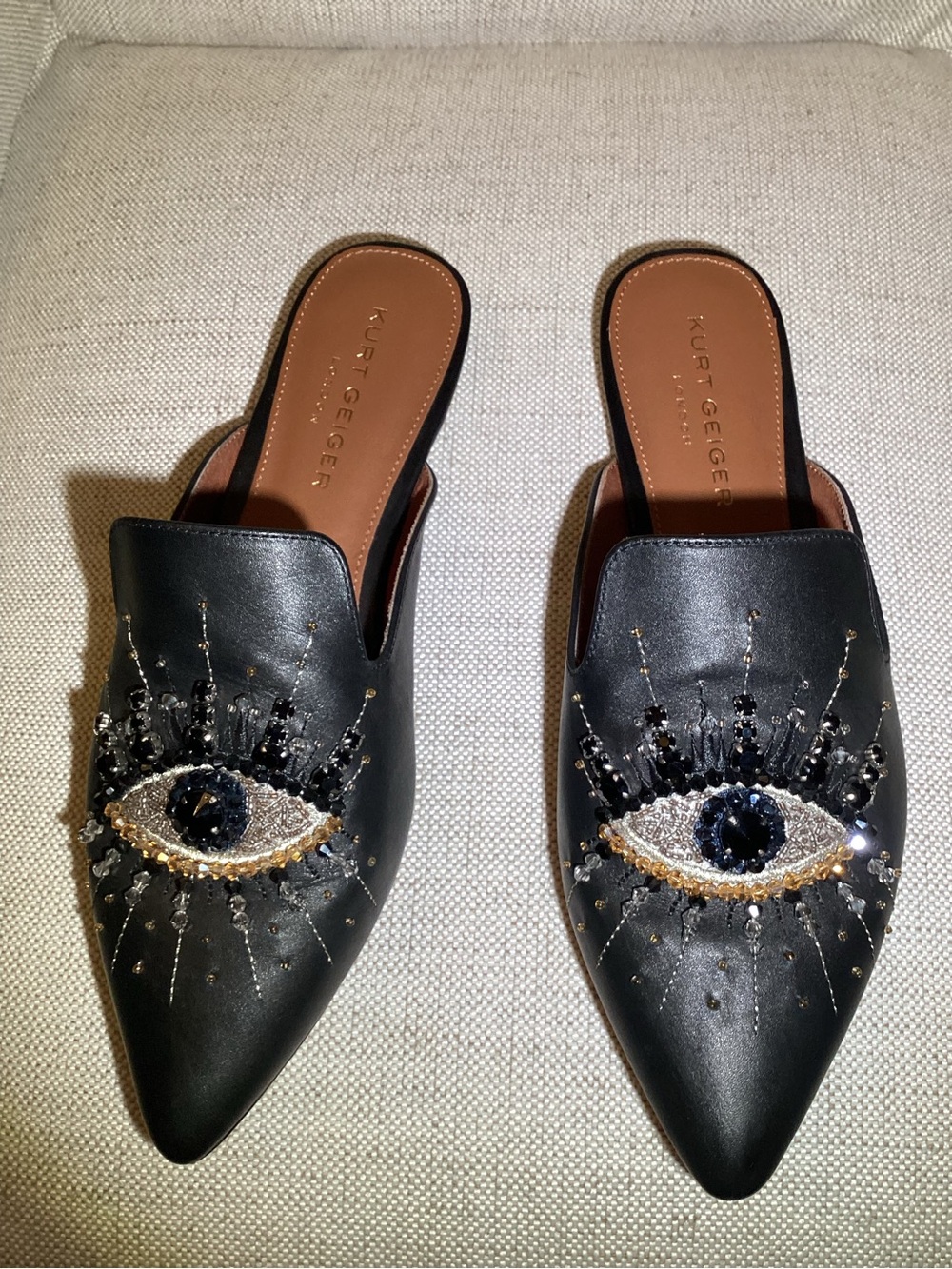 Kurt Geiger olive eye women’s Black Embellished Eye Mule size 10 - Picture 2 of 8
